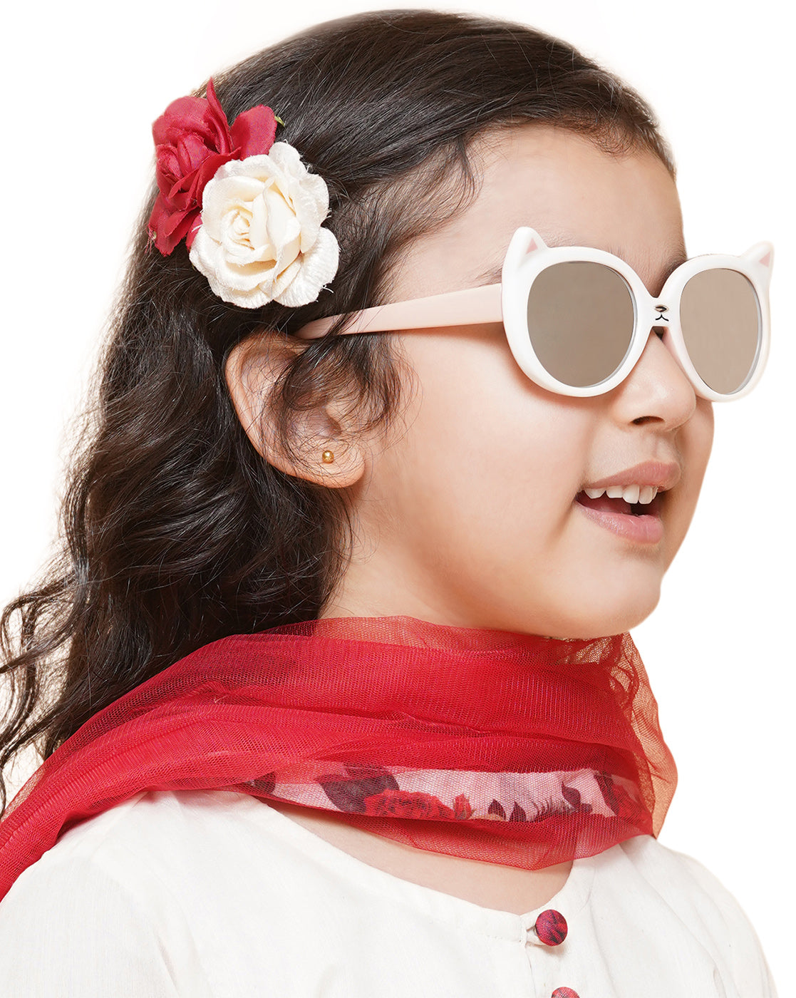 Carlton London Grey Lens &amp; White Cateye Sunglasses For Girl