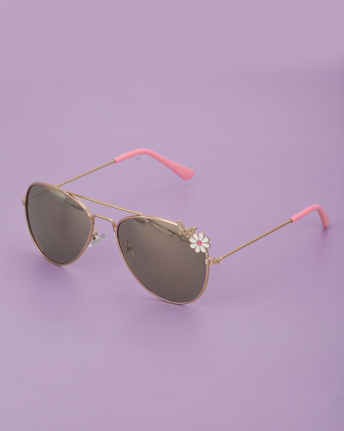 Kids Girls Gold With Uv Protected Lens Aviator Sunglass