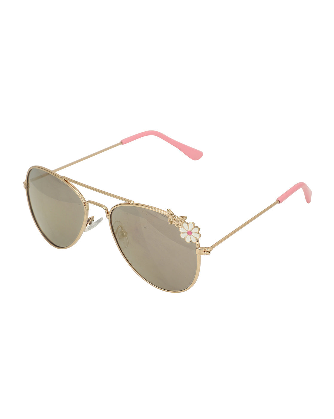 Kids Girls Gold With Uv Protected Lens Aviator Sunglass