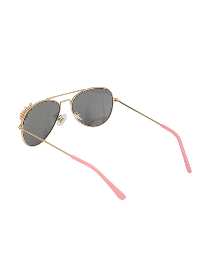 Kids Girls Gold With Uv Protected Lens Aviator Sunglass