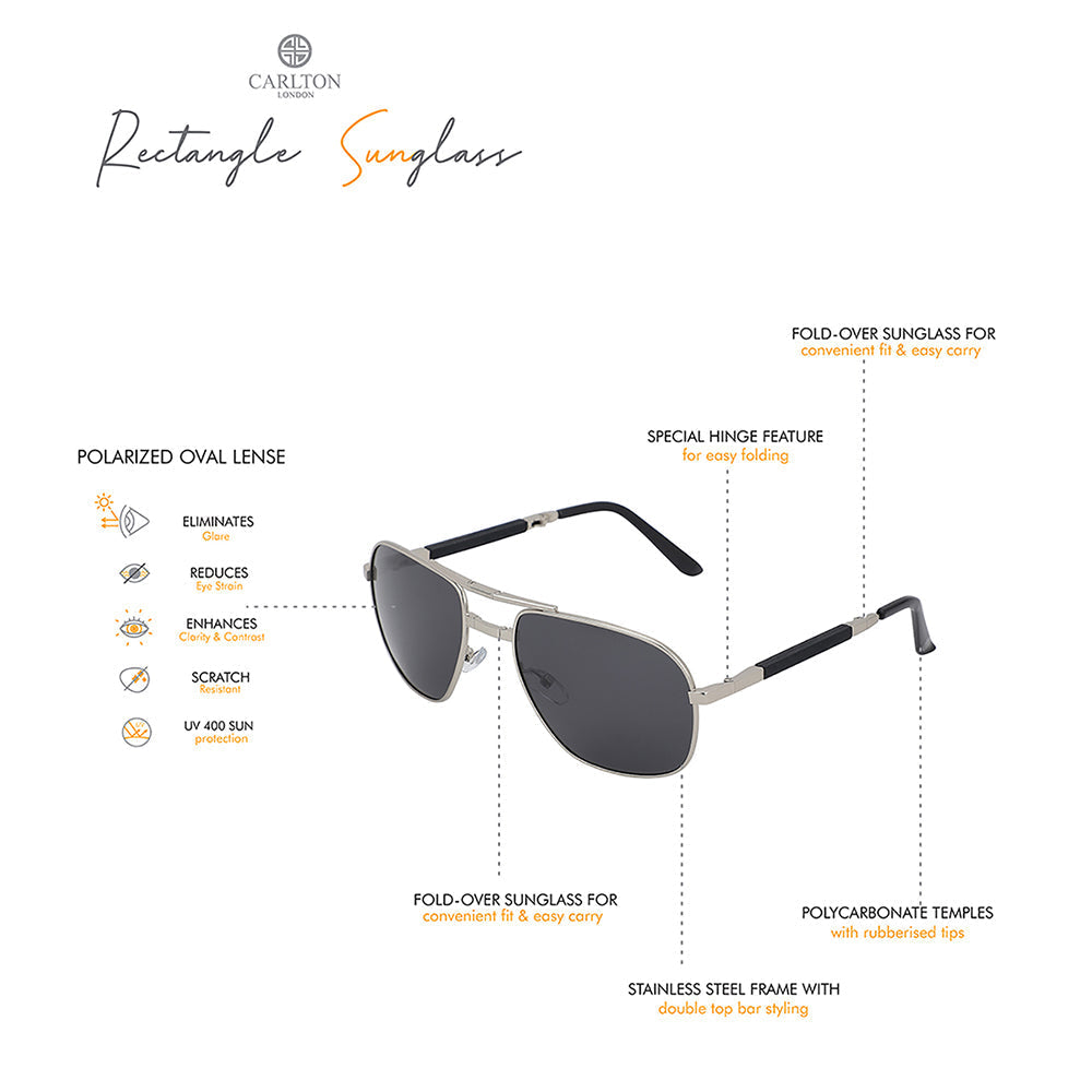 Carlton London Premium Silver &amp; Black Toned Polarised And Uv Protected Lens Foldover Sunglasses For Men