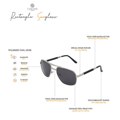 Carlton London Premium Silver &amp; Black Toned Polarised And Uv Protected Lens Foldover Sunglasses For Men