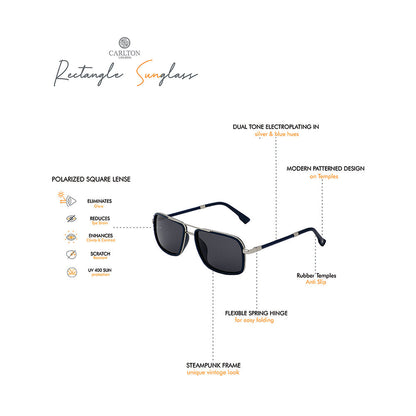 Carlton London Premium Silver &amp; Blue Toned Polarised And Uv Protected Lens Rectangle Sunglasses For Men
