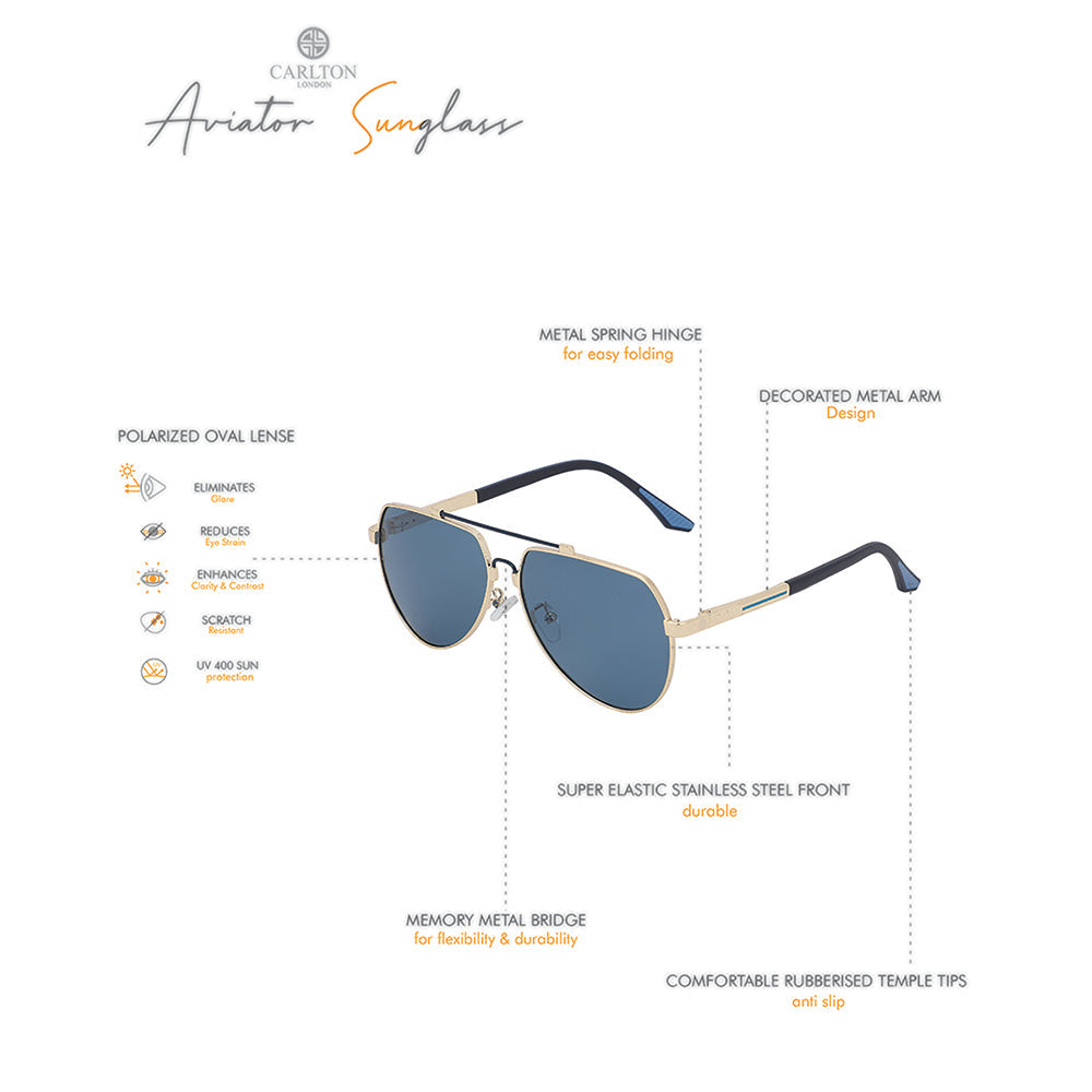 Carlton London Premium Gold &amp; Blue Toned Polarised And Uv Protected Lens Aviator Sunglasses For Men