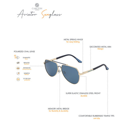 Carlton London Premium Gold &amp; Blue Toned Polarised And Uv Protected Lens Aviator Sunglasses For Men