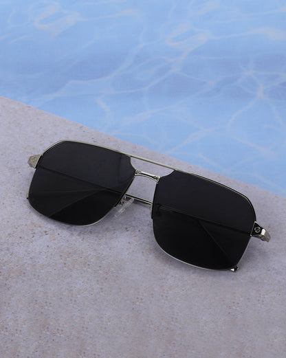Premium Silver with Black Toned &amp; UV Protected Lens Rectangle Sunglass for men