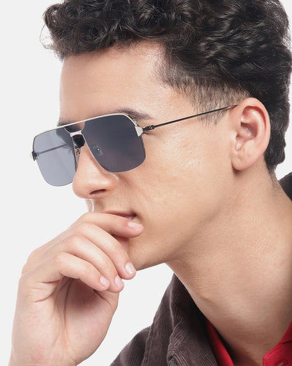 Premium Silver with Black Toned &amp; UV Protected Lens Rectangle Sunglass for men