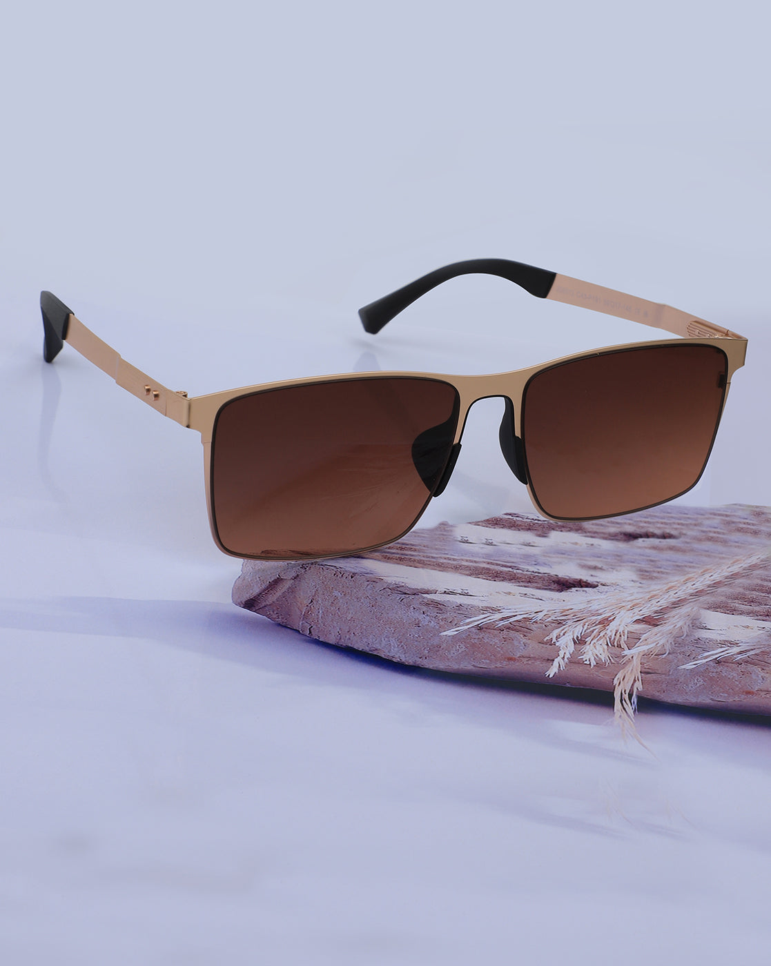 Premium Rose Gold with Brown &amp; Polarised Lens Square Sunglass for Unisex