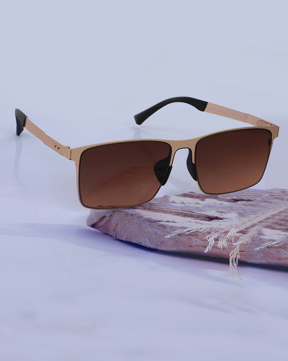 Premium Rose Gold with Brown &amp; Polarised Lens Square Sunglass for Unisex