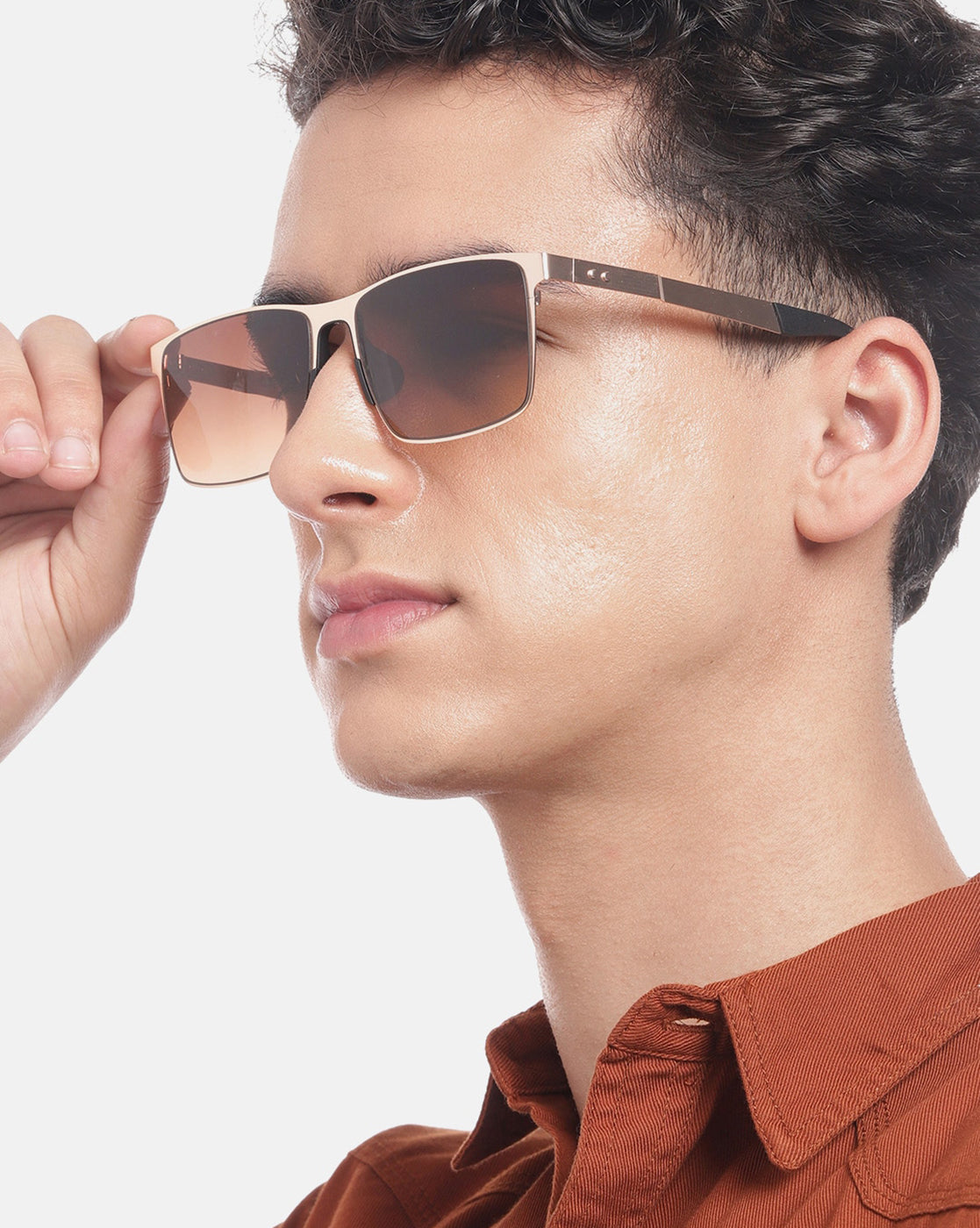 Premium Rose Gold with Brown &amp; Polarised Lens Square Sunglass for Unisex