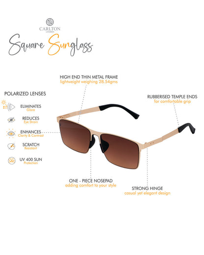 Premium Rose Gold with Brown &amp; Polarised Lens Square Sunglass for Unisex