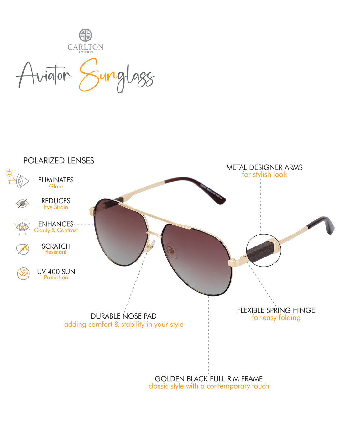 Premium Gold with Brown Toned &amp; Polarised Lens Aviator Sunglass for men