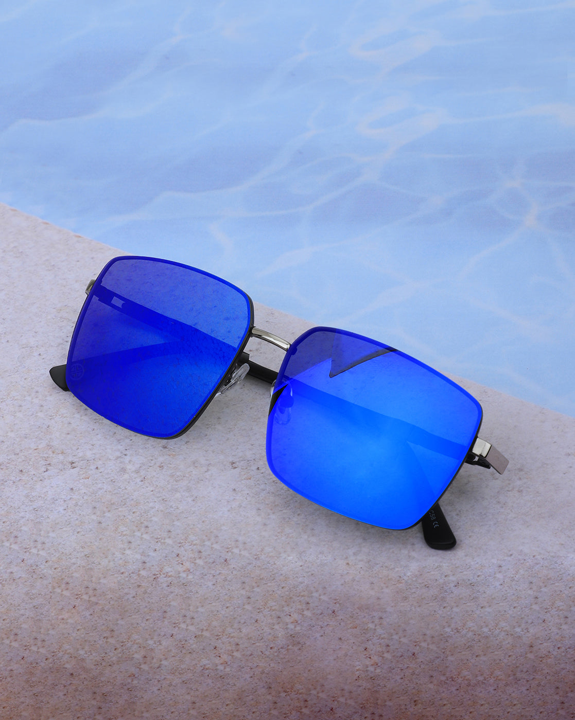 Premium Black with Silver Toned &amp; Polarised Lens Square Mirror Sunglass for men