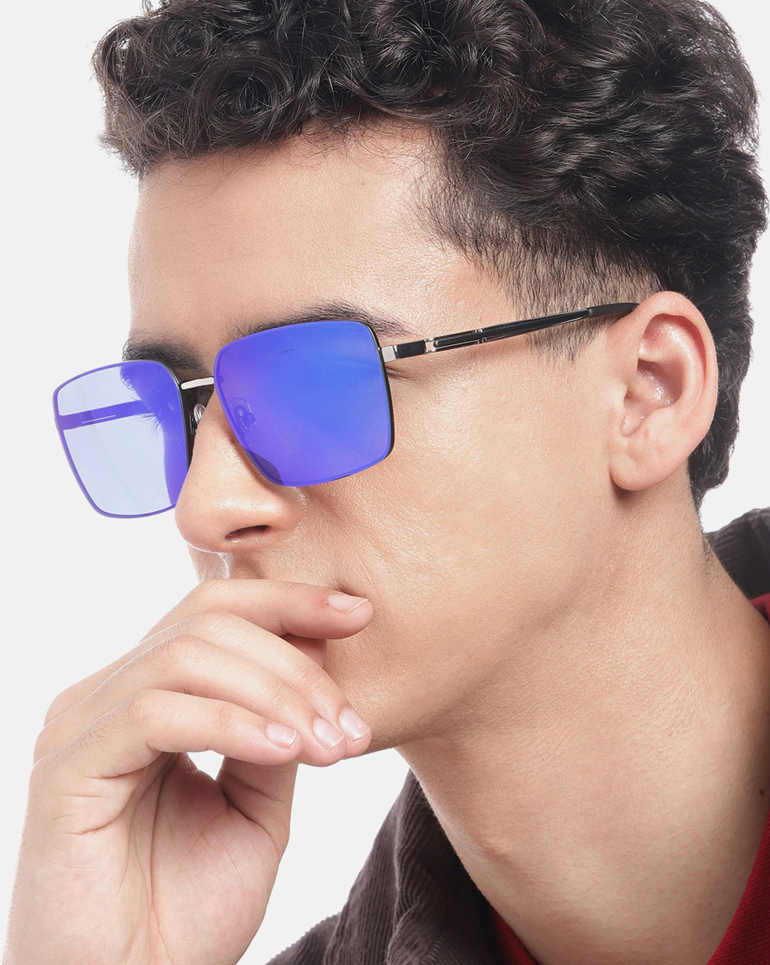 Premium Black with Silver Toned &amp; Polarised Lens Square Mirror Sunglass for men