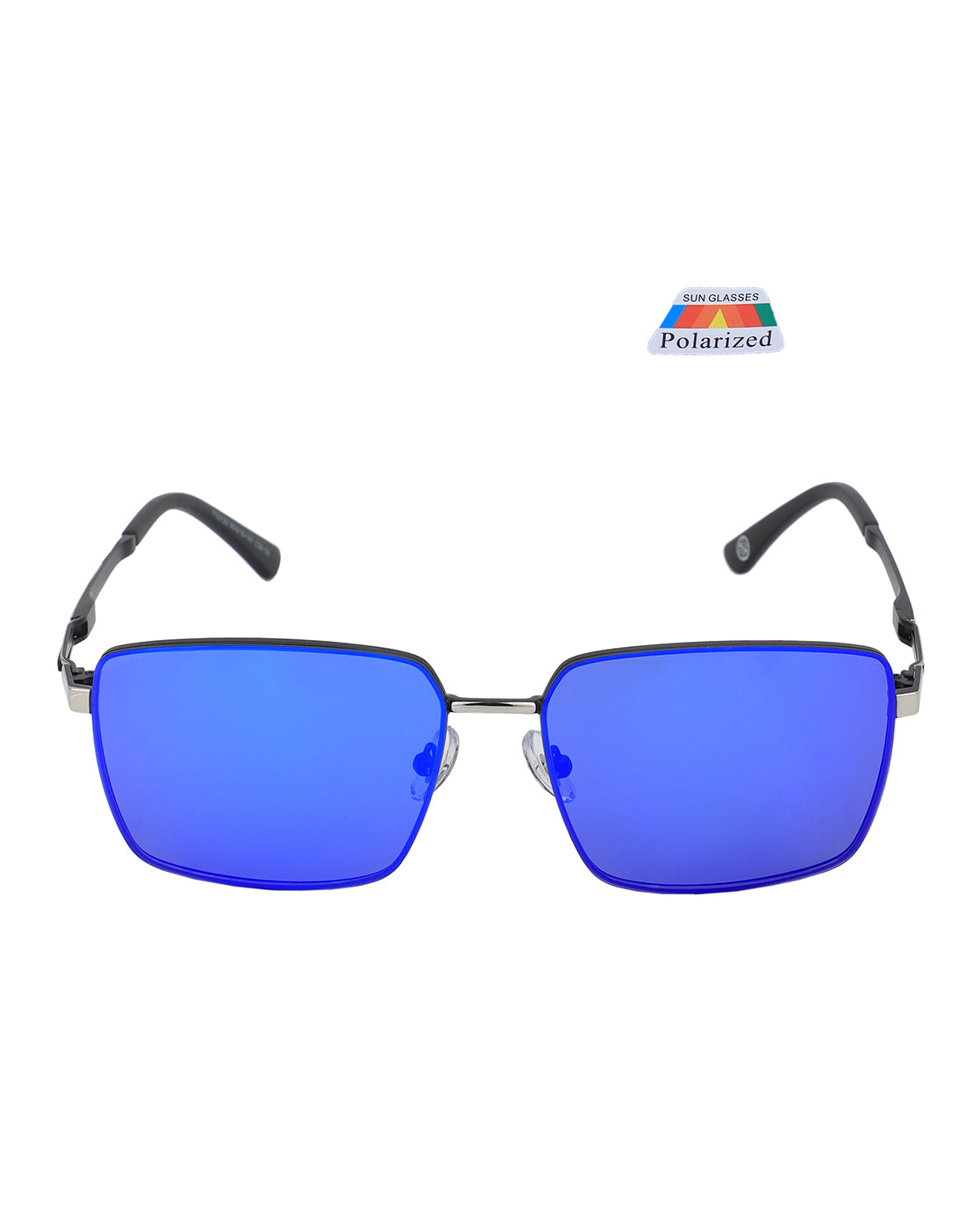 Premium Black with Silver Toned &amp; Polarised Lens Square Mirror Sunglass for men