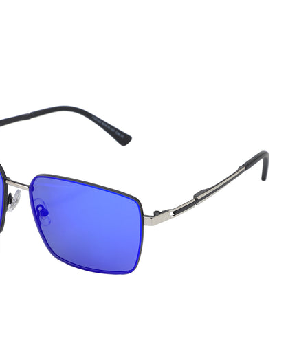 Premium Black with Silver Toned &amp; Polarised Lens Square Mirror Sunglass for men