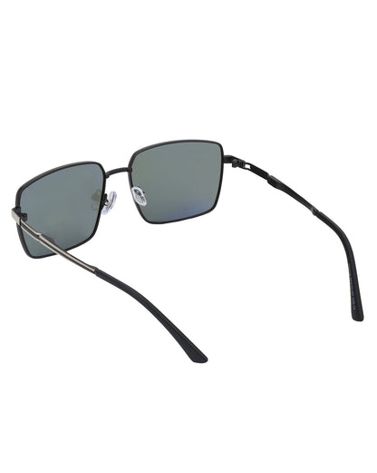 Premium Black with Silver Toned &amp; Polarised Lens Square Mirror Sunglass for men