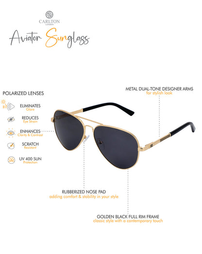 Premium Gold with Black Toned &amp; Polarised Lens Aviator Sunglass for men