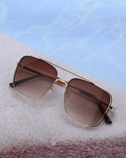 Gold Toned with UV Protected Lens Rectangle Sunglass for men