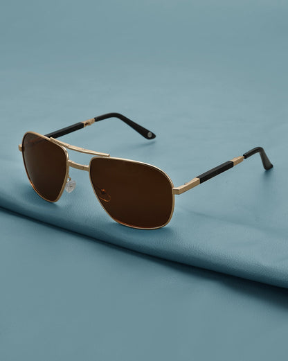 Gold with Black Toned Brown Polarised Lens Foldover Rectangle Sunglass for mens