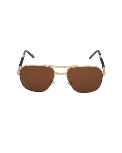 Gold with Black Toned Brown Polarised Lens Foldover Rectangle Sunglass for mens