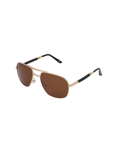 Gold with Black Toned Brown Polarised Lens Foldover Rectangle Sunglass for mens
