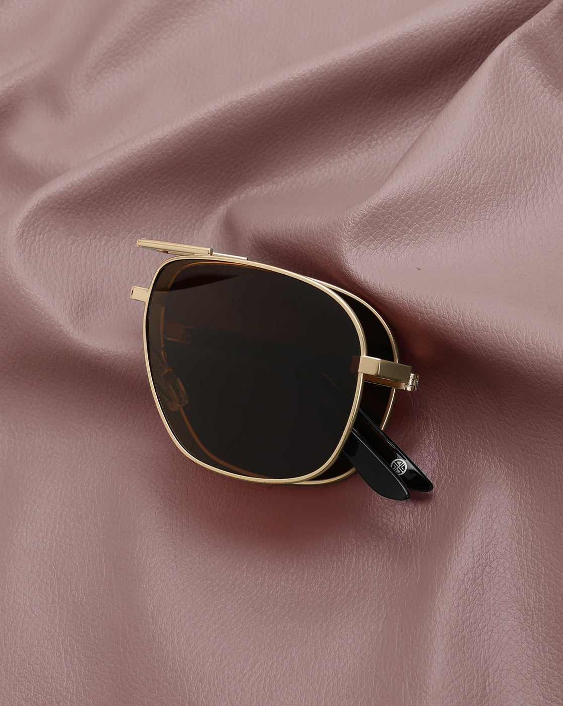 Gold with Black Toned Brown Polarised Lens Foldover Rectangle Sunglass for mens