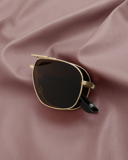 Gold with Black Toned Brown Polarised Lens Foldover Rectangle Sunglass for mens