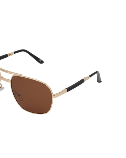 Gold with Black Toned Brown Polarised Lens Foldover Rectangle Sunglass for mens