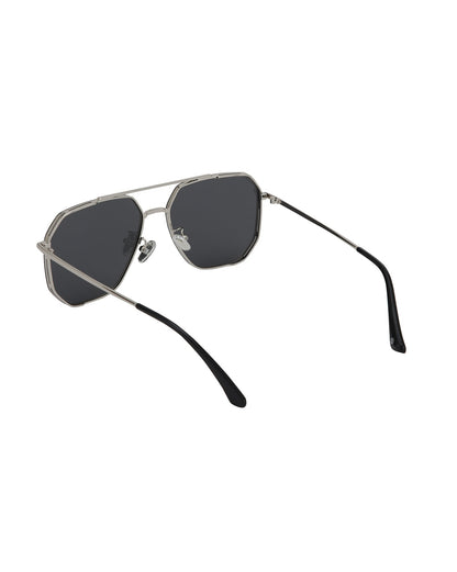 Silver Toned with Black Polarised Lens Rectangle Sunglass for mens