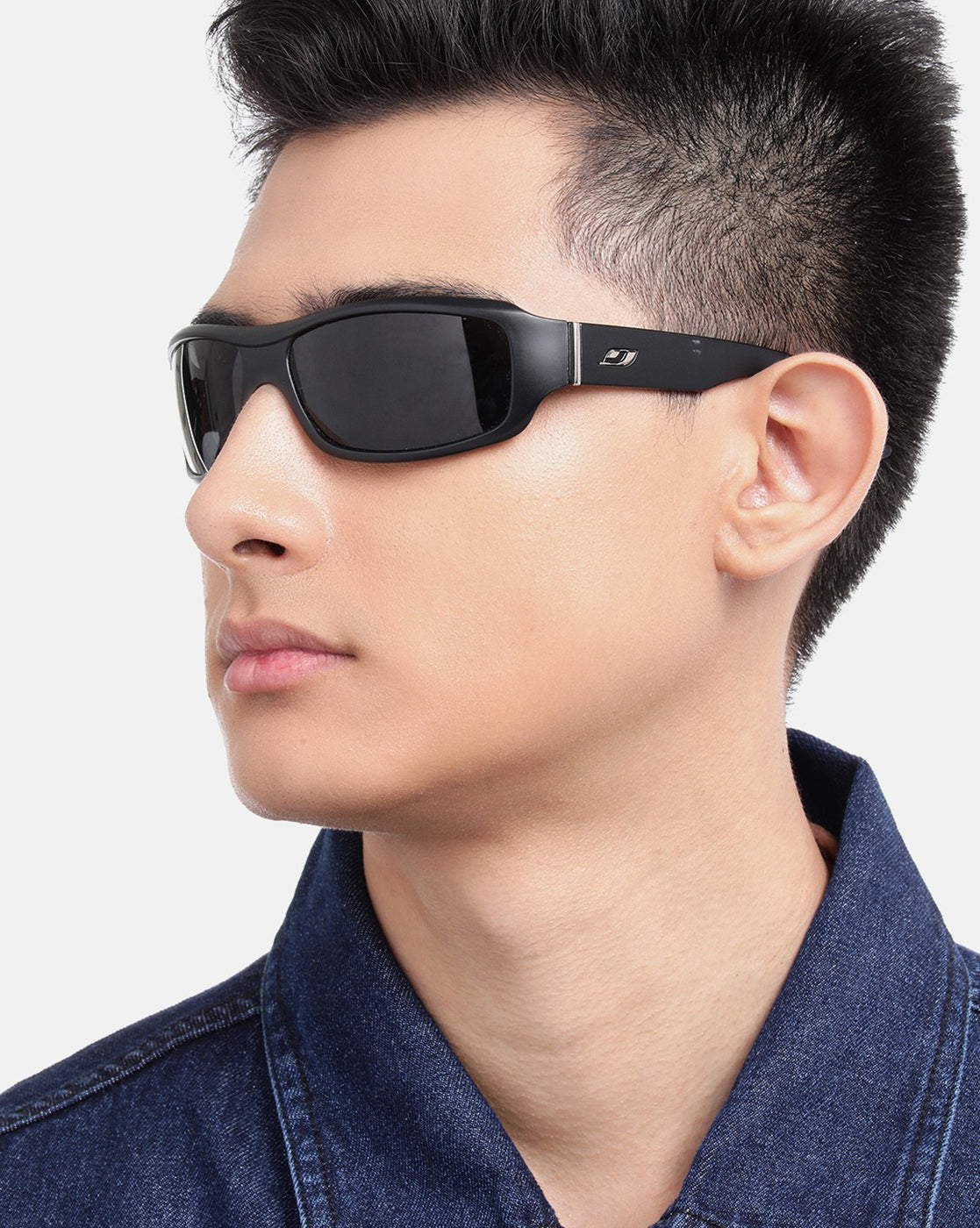 Black with Silver Toned and Black Polarised Lens Sports Sunglass for men