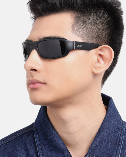 Black with Silver Toned and Black Polarised Lens Sports Sunglass for men