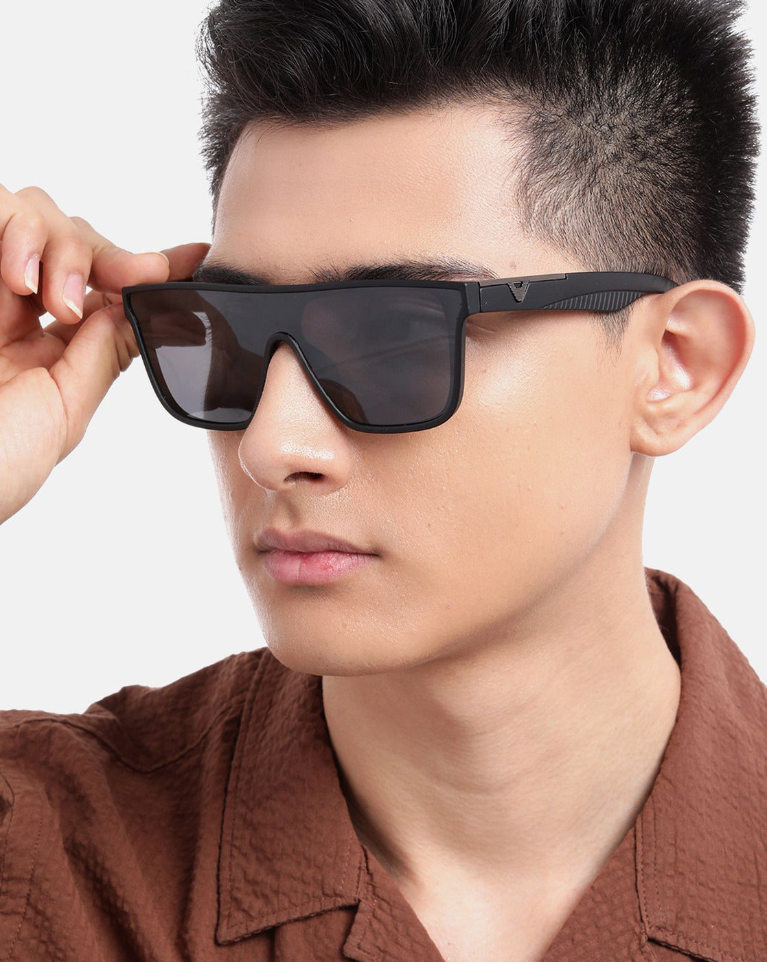Black and Metallic Toned with Black Polarised Shield Sunglass for men