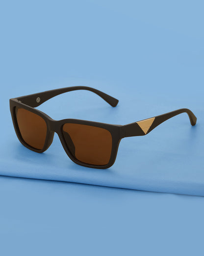 Brown with Gold Toned Brown Polarised Lens Wayfarer Sunglass for men