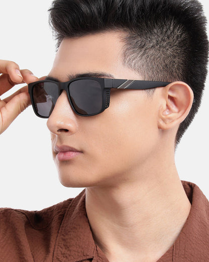 Black with Metallic Toned and Black Polarised Lens Wayfarer Sunglass for men