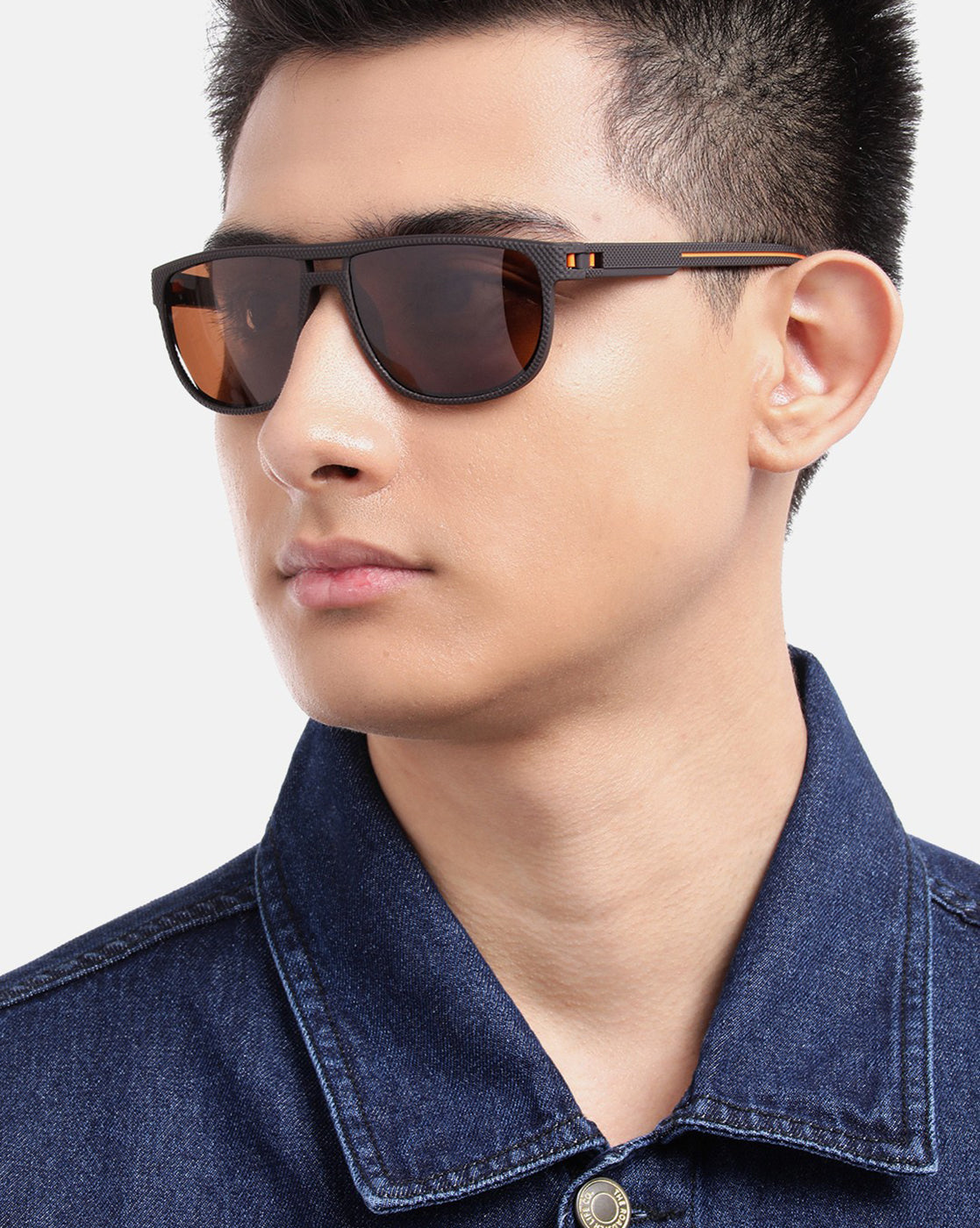 Brown with Orange Toned Brown Polarised Lens Wayfarer Sunglass for men
