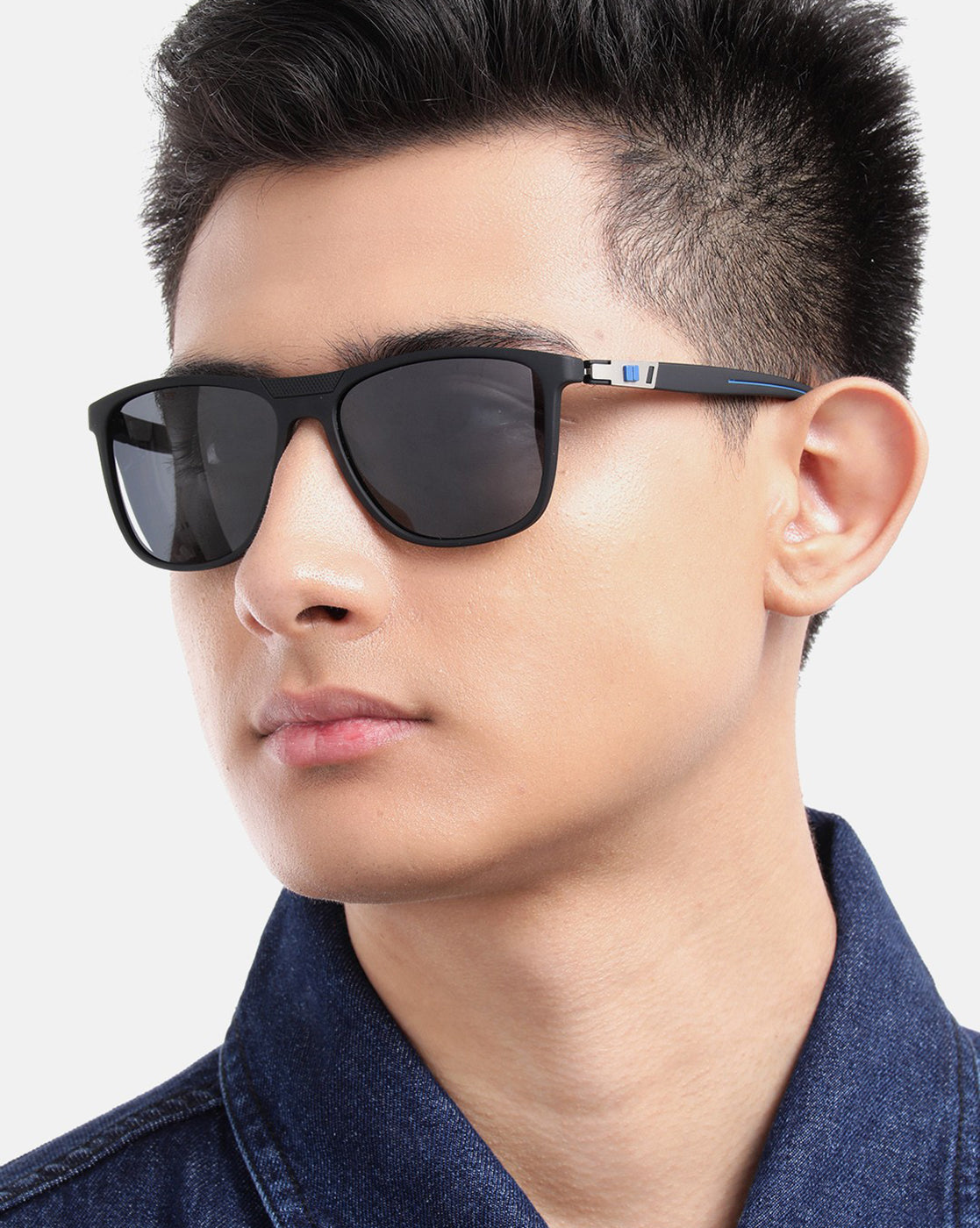 Black with Blue Toned and Blue Polarised Lens Wayfarer Sunglass for men