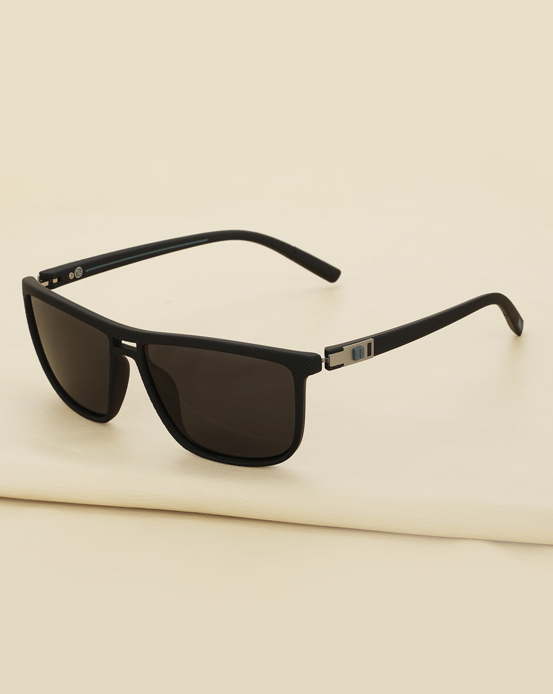 Black with Silver Toned and Black Polarised Lens Rectangle Sunglass for men