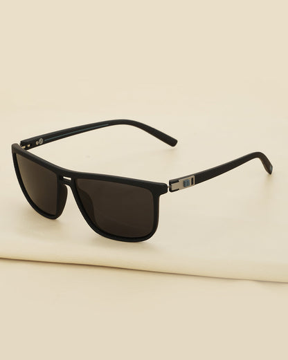 Black with Silver Toned and Black Polarised Lens Rectangle Sunglass for men