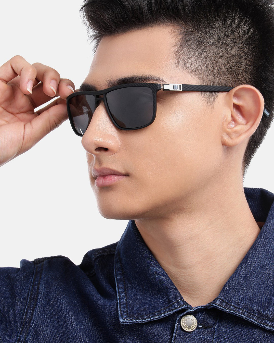 Black with Silver Toned and Black Polarised Lens Rectangle Sunglass for men