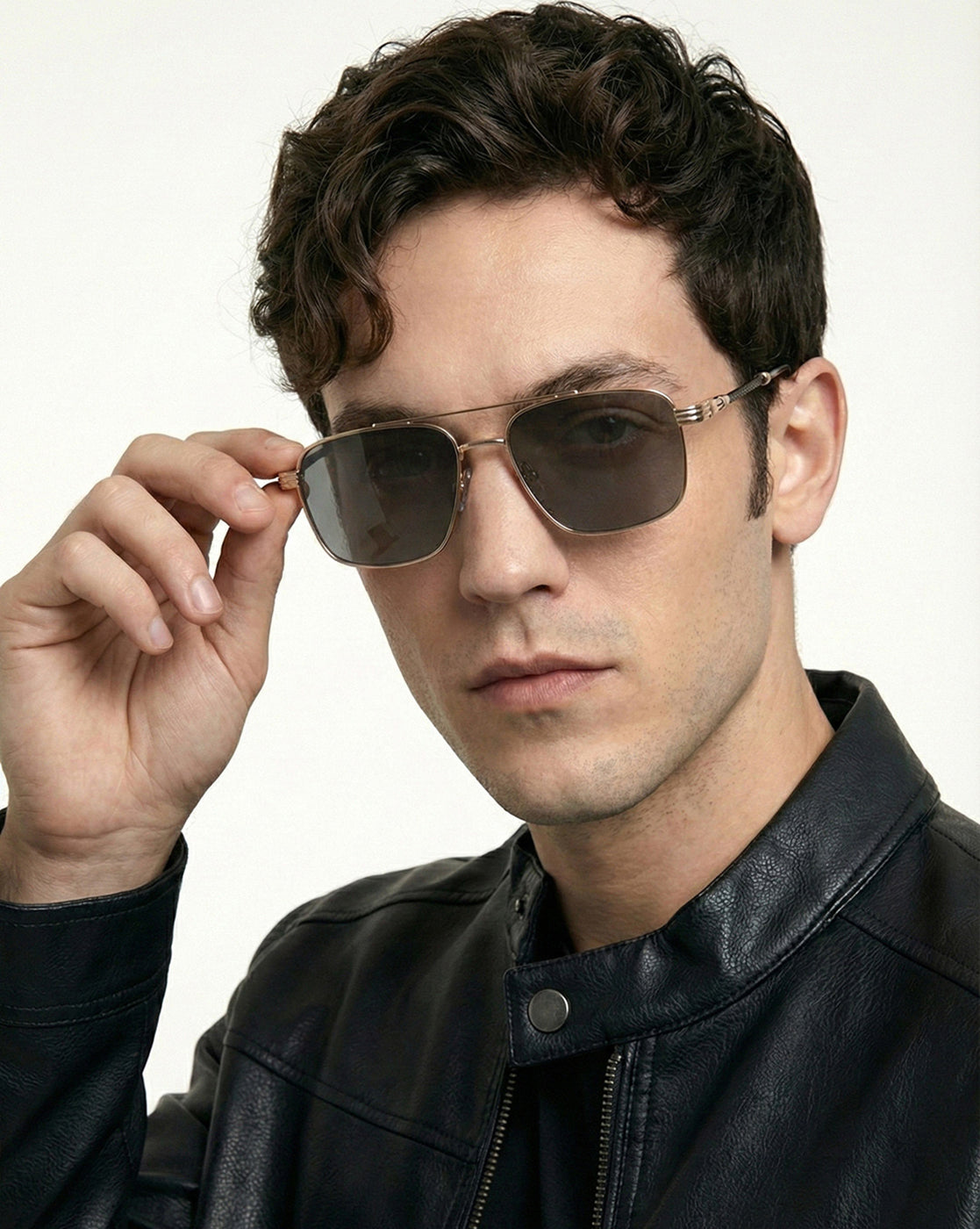 Men Premium Polarised UV Protected Blue Lens Gold and Black Toned Rectangle Sunglasses