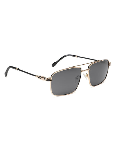 Men Premium Polarised UV Protected Blue Lens Gold and Black Toned Rectangle Sunglasses