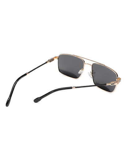 Men Premium Polarised UV Protected Blue Lens Gold and Black Toned Rectangle Sunglasses