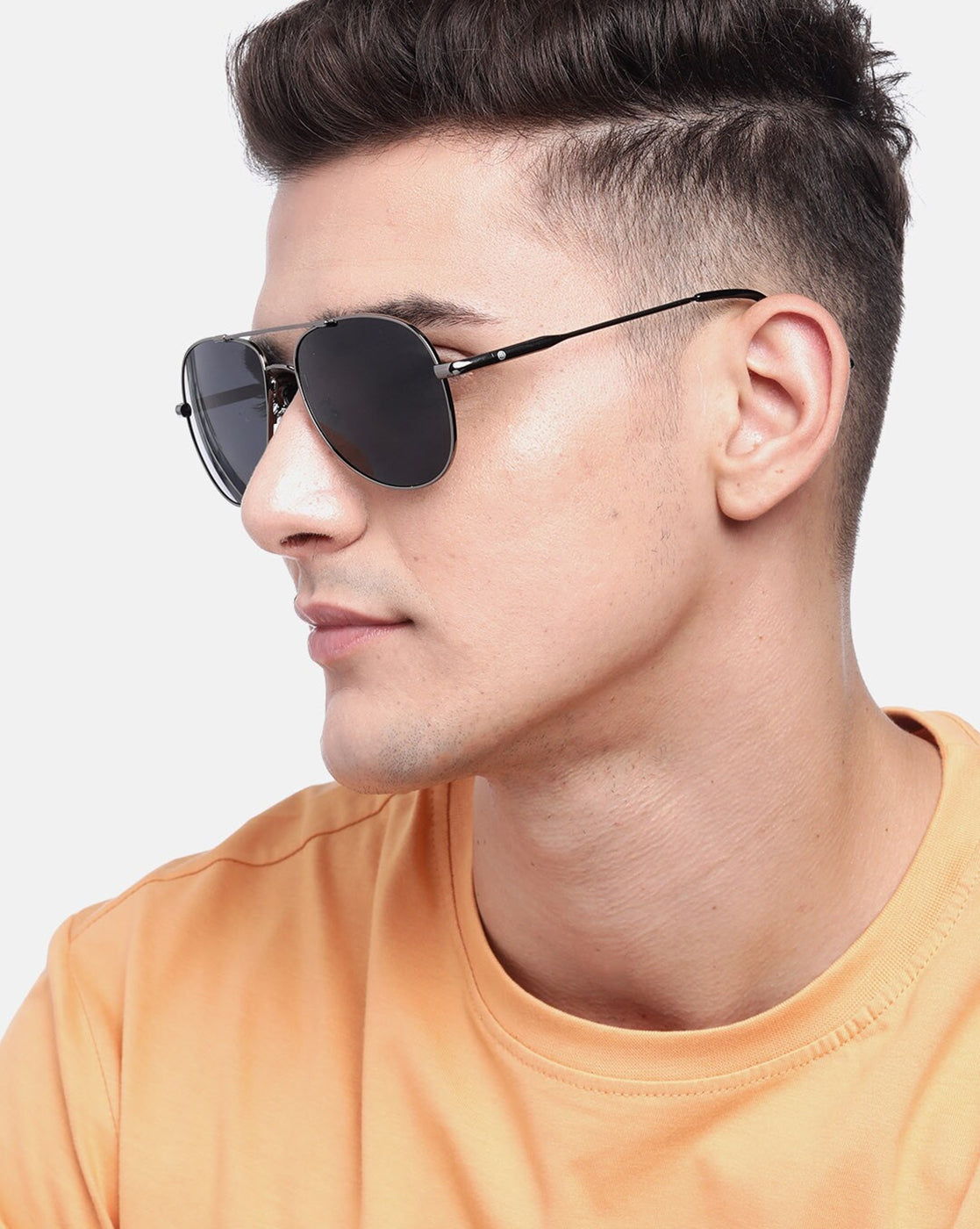 Carlton London Unisex Black Lens &amp; Gunmetal-Toned Aviator Sunglasses With Uv Protected Lens