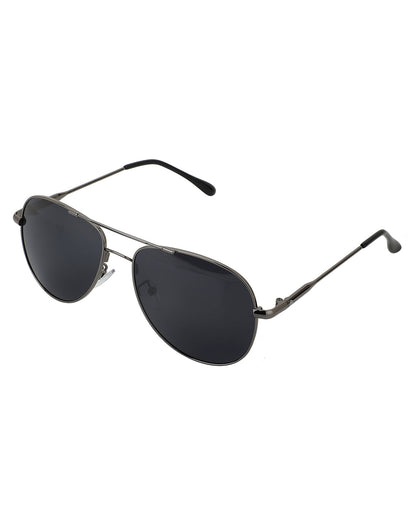 Carlton London Unisex Black Lens &amp; Gunmetal-Toned Aviator Sunglasses With Uv Protected Lens