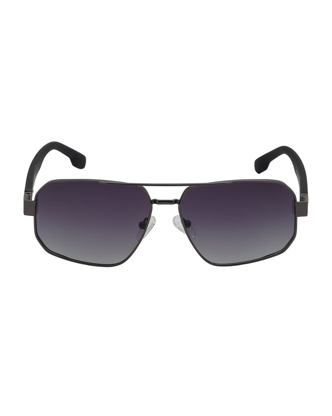 Unisex Premium Metallic &amp; Black Toned Grey UV with Polarised Lens Rectangle Sunglass