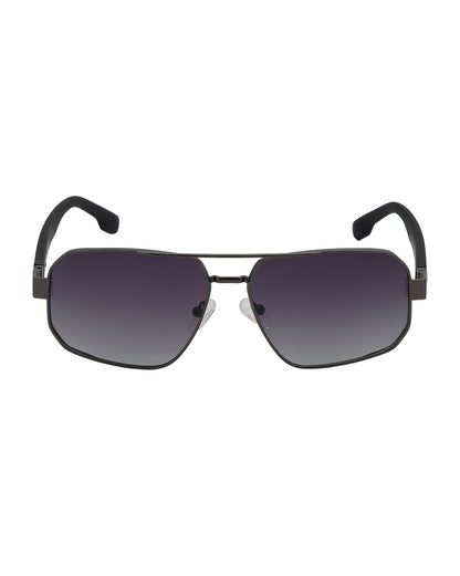 Unisex Premium Metallic &amp; Black Toned Grey UV with Polarised Lens Rectangle Sunglass