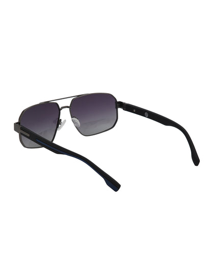 Unisex Premium Metallic &amp; Black Toned Grey UV with Polarised Lens Rectangle Sunglass
