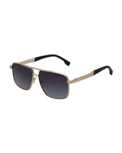 Unisex Premium Rose Gold &amp; Black Toned Grey UV with Polarized Lens Square Sunglass