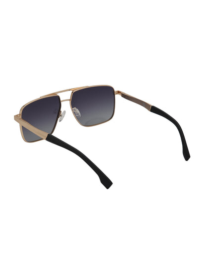 Unisex Premium Rose Gold &amp; Black Toned Grey UV with Polarized Lens Square Sunglass